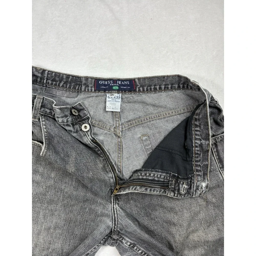Vintage 90s GUESS USA Triangle Logo Pocket Jeans Mens 34x34 Dark Wash Y2K Denim